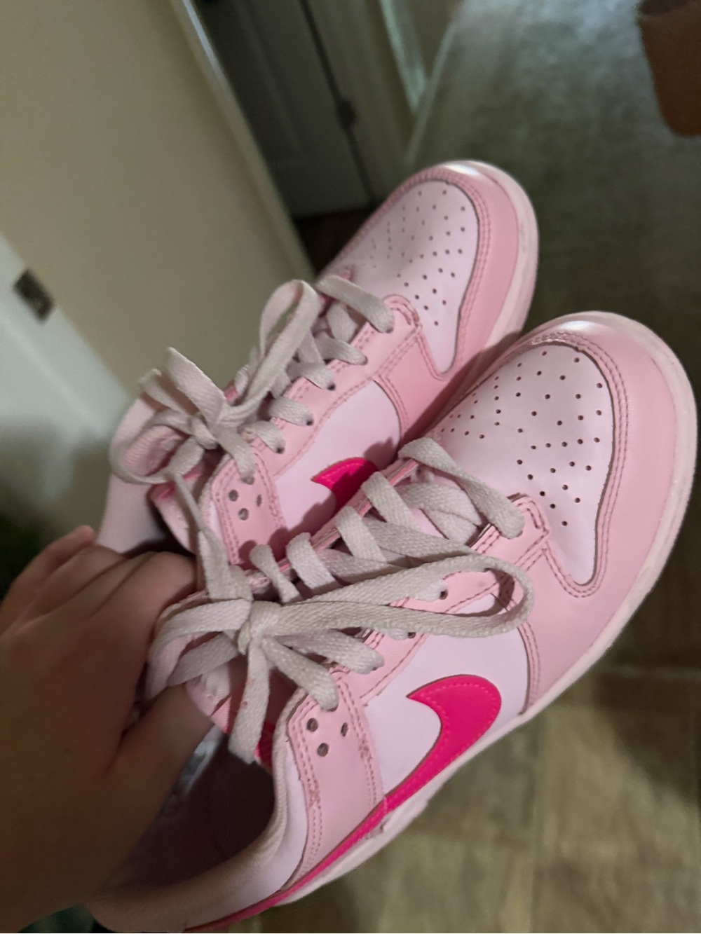 Nike YOUTH Pink Low-Top Sneakers with Hot Pink Swoosh